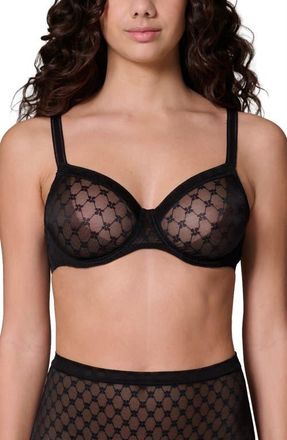 Simone P&eacute;r&egrave;le Plume Embroidered Molded Underwire Bra in Black at Nordstrom, Size 30E