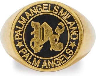 Palm Angels Monogram signet-band ring - men - glass/Brass - 62 - Gold