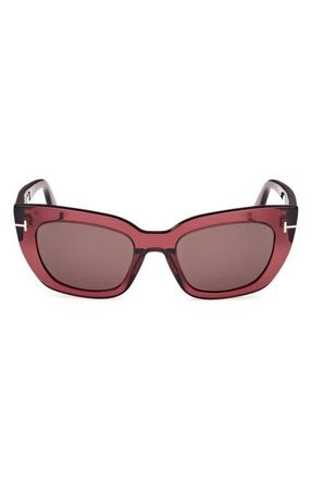 Tom Ford Athena 53mm Cat Eye Sunglasses in Transparent Wine /T Logo at Nordstrom