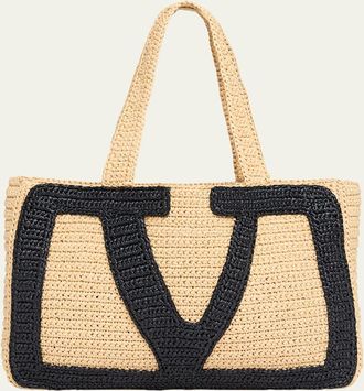 Valentino Garavani Viva Superstar Crochet Raffia Large Tote Bag