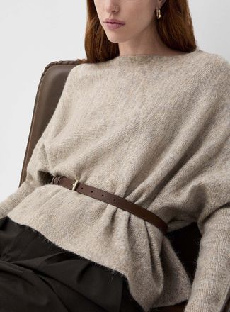 Maison Boinet Womens Square buckle chocolate brown slim leather belt