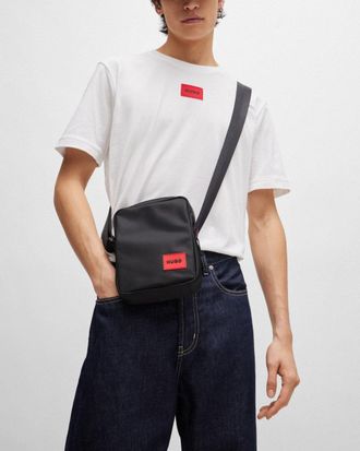 HUGO BOSS Hugo Ethon 2.0N Mens Reporter Bag with Red Logo Patch - Black Rubber - One Size