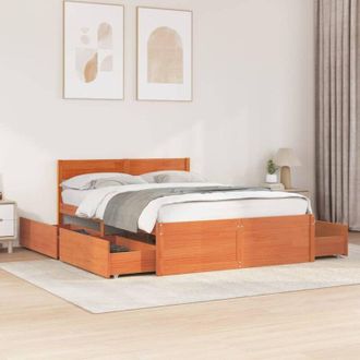 vidaXL Estructura De Cama Sin Colch&oacute;n Madera Maciza Marr&oacute;n 135x190 Cm Vidaxl