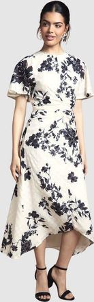 Wallis Floral Jacquard Cape Sleeve Midi Dress in Ivory at Nordstrom, Size 10