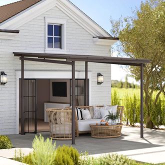 OUTSUNNY 3 x 3(m) Waterproof Metal Pergola Easy to Assemble Lean to Pergola in Brown