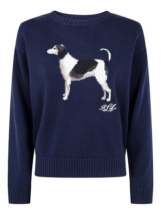 Lauren Ralph Lauren dog-embroidered crew-neck sweater - women - Cotton - M - Blue