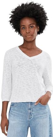 Mod-o-doc 3/4 Sleeve V-Neck Sweater Womens Clothing White : LG (US 12-14), Cotton/Viscose
