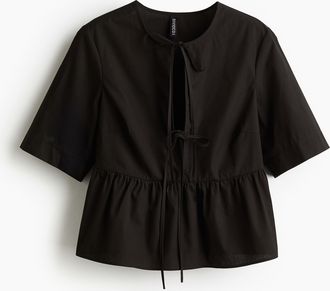 H&M Popelinebluse mit Bindeb&auml;ndern - Schwarz