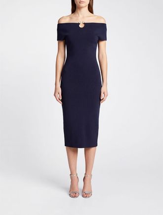 Alberta Ferretti Abito midi a tubino con spalle scoperte e spacco posteriore