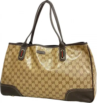 Gucci Beige Brown Coated Canvas Tote Bag (Pre-Owned)