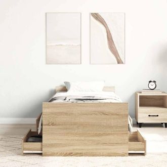 Berkfield Home Durable Bed Frame with Drawer Frame Grey Sonoma 75x190 cm Small Single in Light Oak
