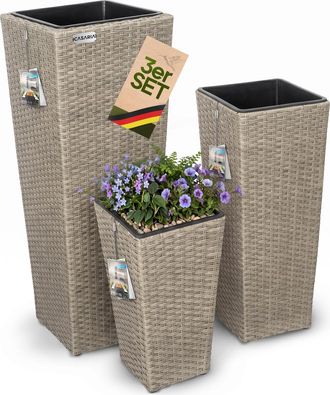 Deuba Casaria Set De 3 Macetas Para Plantas Flores Macetero De Polirat&aacute;n Para Jard&iacute;n Balc&oacute;n Terraza Interior Exterior Crema
