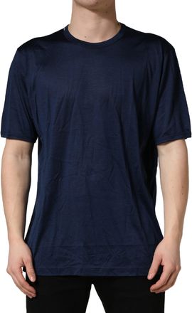Dolce & Gabbana Dark Blue Silk Short Sleeve CrewNeck Mens T-shirt