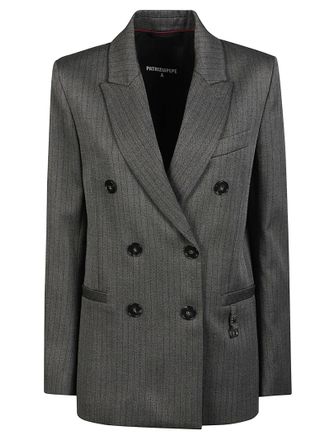 Patrizia Pepe Tailored Grey Double-Breasted Jacket with Notch Lapel and Pinstripe