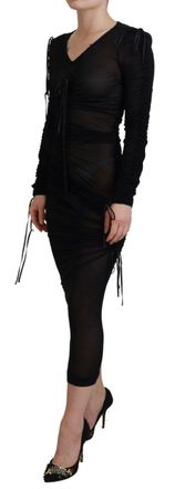 Dolce & Gabbana Womens Black Viscose Bodycon Sheath Midi Dress