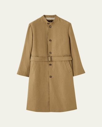 Loro Piana Mens Doran Linen Band-Collar Belted Trench Coat
