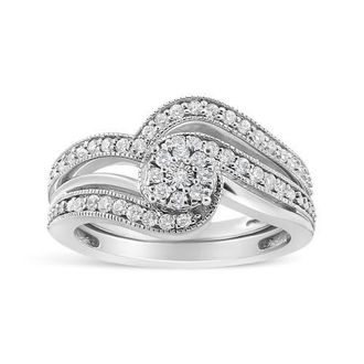 House of Brilliance Silver 1/3 Cttw Multi-Diamond Bridal Set Ring and Band in White at Nordstrom, Size 5