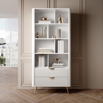 Dmora Estanter&iacute;a Kabavasi, Biblioteca 2 Cajones, 4 Estantes, Con Patas, 88x38x194h Cm Blanco