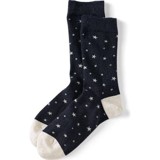 Lands End 1-Pack Novelty Crew Socks in Deep Sea/ivory Heather Stars at Nordstrom