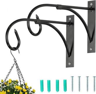No Brand 2 Soportes Para Cestas Colgantes: Ganchos Met&aacute;licos Para Jard&iacute;n, Ideales Para Plantas De Pared, Faroles De Valla Y Comederos Para P&aacute;jaros. Color Negro