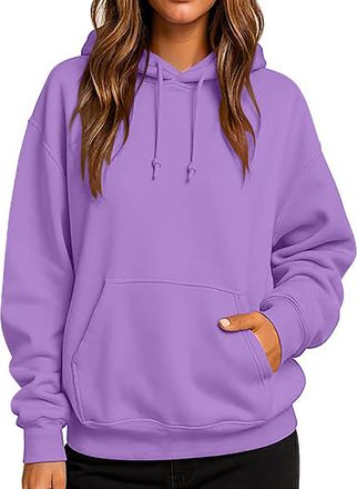 Generic Oversized Sweatshirt Women 2026 Fashion Solid Color Fleece Hoodies Pullover Sweaters For Women Hooded Sweatshirt Long Sleeve Top With Pockets Fall And