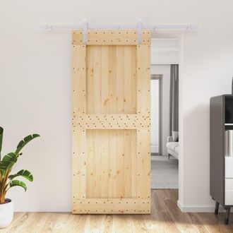 Berkfield Home Sliding Door with Hardware Set 90x210 cm Solid Wood Pine in Brown