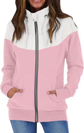 Generic Deals of The Day Sale Prime Sweatshirt for Womens Fashion Womens Casual Solid Contrast Long Sleeve Zipper Coat Pocket Sweatshirt Loose Tops Ladies Lig