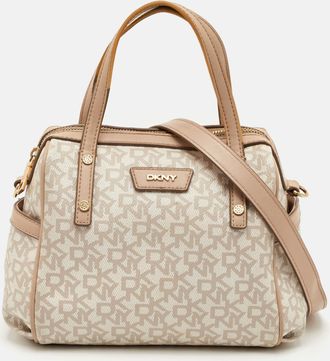 DKNY Dkny Beige/white Signature Coated Canvas And Leather Top Zip Satchel