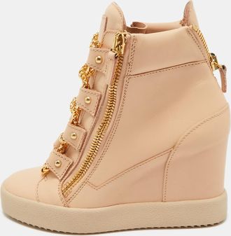 Giuseppe Zanotti Beige Leather Royce Chain Wedge Sneakers