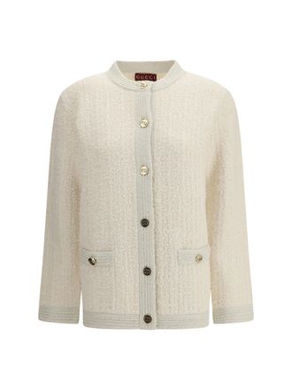 Gucci Boucl&eacute; Lam&eacute; Wool Cardigan - Ivory