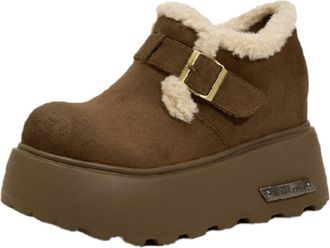 Generic Womens Faux Suede Thick Platform Shoes - Vintage Non Slip Clogs Boot - Winter Warm Ankle Boot for Cold Weather (khaki,5.5)