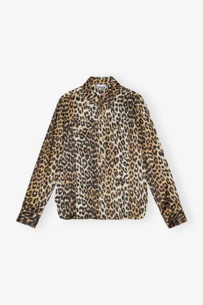 Ganni Mixed Leopard Print Satin Shirt - Size 10/12 Viscose