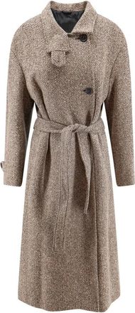 Brunello Cucinelli Abrigo de Espiga con Detalle Monili - Coats - Mujer - Beige - L
