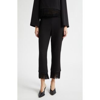 Poss&eacute; Bianca Fringe Trim Crop Pants in Black at Nordstrom, Size Xx-Small