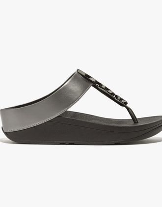 FitFlop Womens FitFlop HALO BEAD-CIRCLE METALLIC Womens Toe Post Pewter Black - Silver - Size: 3