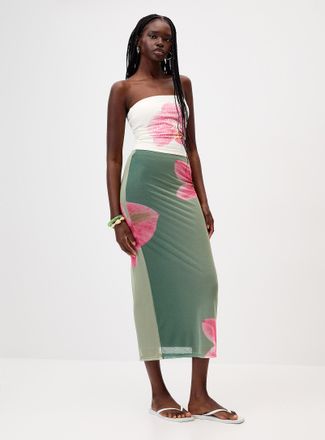 Twik Womens Printed mesh maxi skirt
