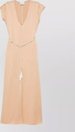 Forte_Forte long dress belted waist cap sleeves