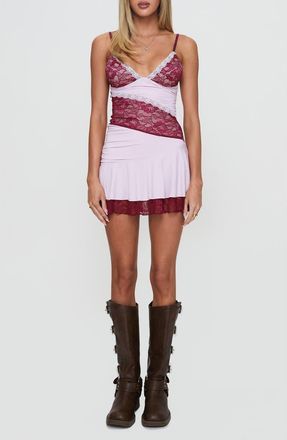 Princess Polly Love Is Alive Lace Trim Minidress in Lilac at Nordstrom, Size 12