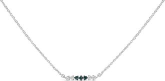 House of Brilliance Sterling Silver 1/5 Cttw White and Blue Diamond 6 Stone Bar Necklace