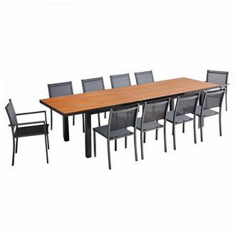 Oviala Conjunto de mesa de jard&iacute;n con 8 sillas y 2 sillones de madera