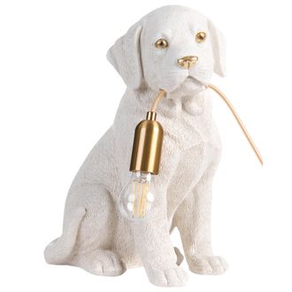 Beliani L&aacute;mpara De Mesa Con Tem&aacute;tica Animal L&aacute;mpara De Noche Con Forma De Cachorro De Labrado L&aacute;mpara De Lectura Para Dormitorio Blanco Bruno