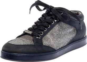 Jimmy Choo London Blue Glitter And Suede Miami Low Top Sneakers