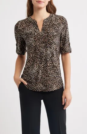 Anne Klein Print Roll Tab Top in Anne Black Multi at Nordstrom, Size Xx-Small