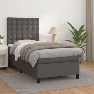 vidaXL Vidaxl - Cama Box Spring Con Colch&oacute;n Cuero Sint&eacute;tico Gris 100x200 Cm