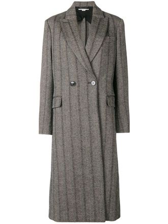 Stella McCartney striped double breasted coat - women - Viscose/Polyamide/other fibers/Wool/Cotton - 40 - Grey