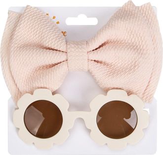 Generic Childrens Sunglasses Headband Combo Set Baby Bubble Fabric Bow Hairband Sunglasses U760e (Khaki, 0-3 Years)