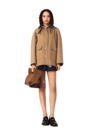 Maje Wool coat with removable hood in Beige at Nordstrom, Size 42 Eu