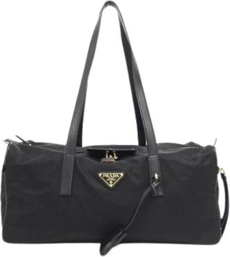 Prada Pre-owned Tessuto Vitello Boston Bag - Dames - Vintage Schoudertas - Zwart - ONE Size - Leer - Vintage