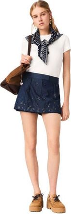 Maje Embroidered layered denim shorts in Navy at Nordstrom, Size 40 Eu