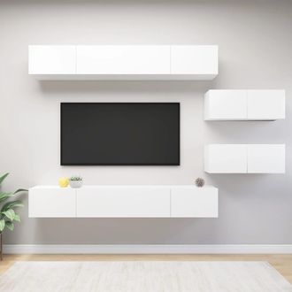 vidaXL Vidaxl - Set De Muebles De Sal&oacute;n Tv 6 Piezas Madera De Ingenier&iacute;a Blanco